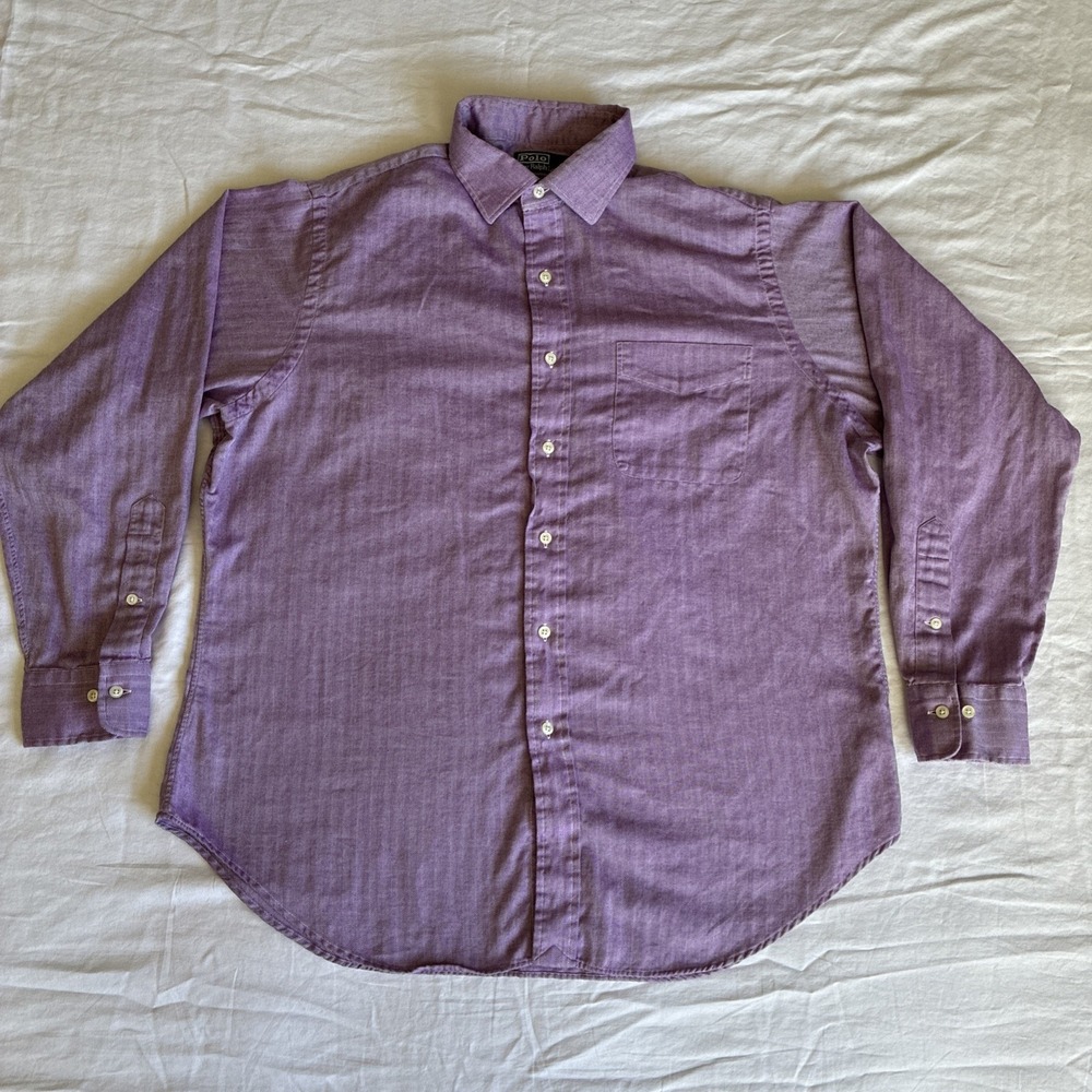 VTG Polo Ralph Lauren Philip Long Sleeve Button Up Men's L 16.5 34/35‎ Purple